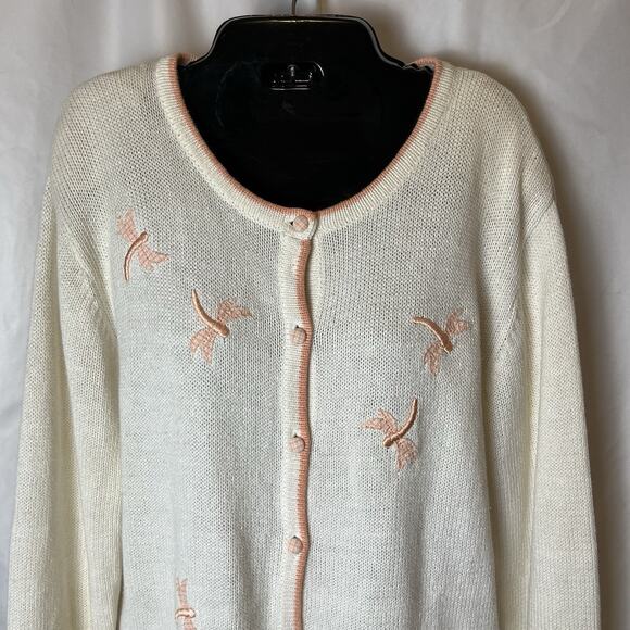 Vintage C&B Women’s M Cardigan Dragonfly Embroidered Ivory Peach Y2K Cottagecore - Picture 8 of 10